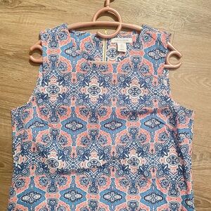 Elegant Blue, Pink and white Patterned Midi Dress